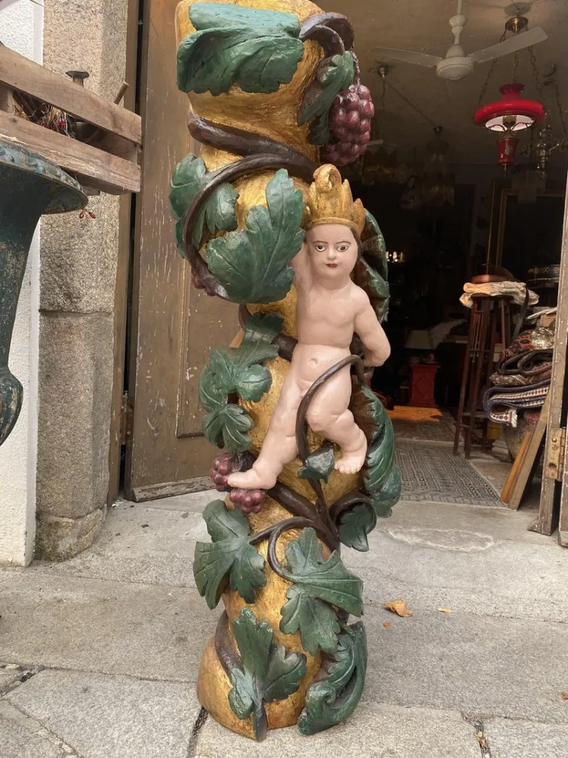 Pamono Antique Gilded Wooden Column, 1800s> Pedestals And Columns