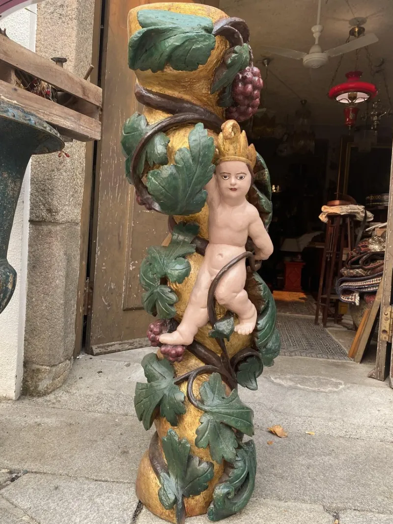 Pamono Antique Gilded Wooden Column, 1800s> Pedestals And Columns
