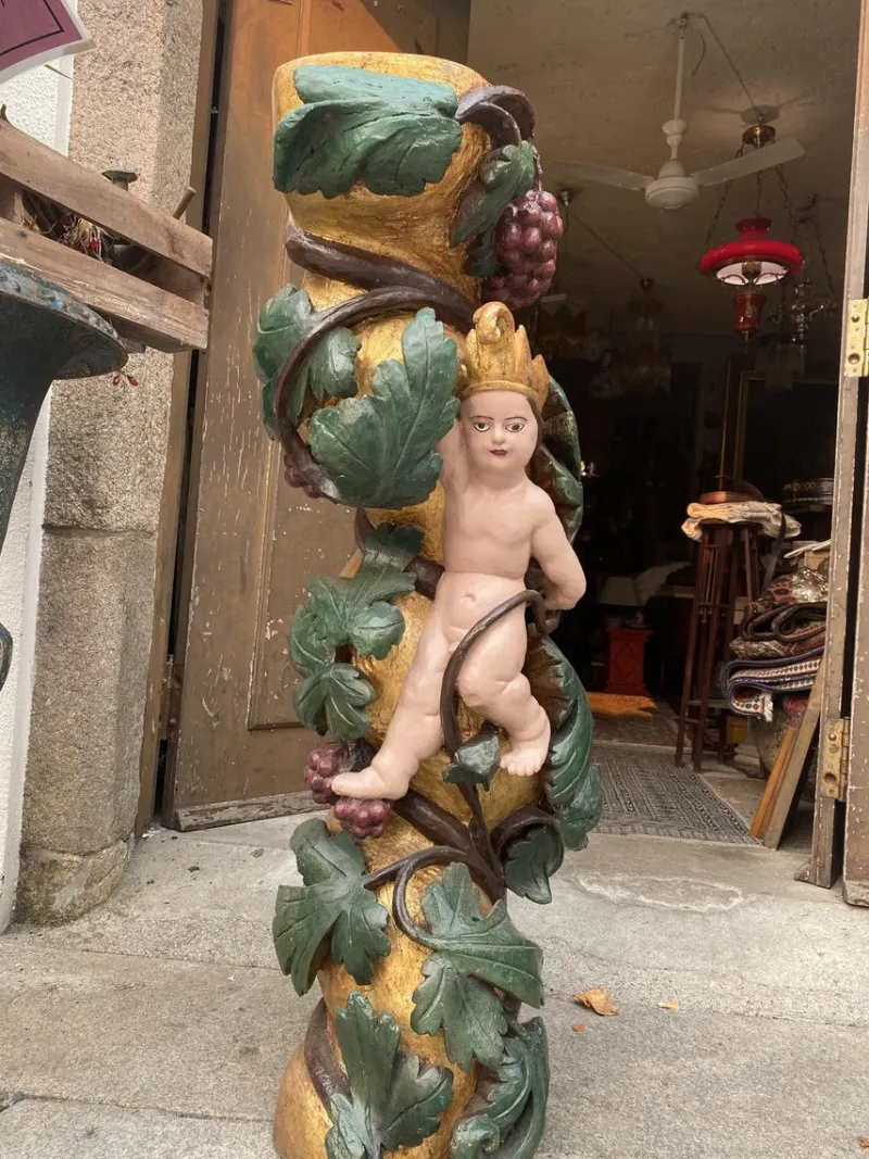 Pamono Antique Gilded Wooden Column, 1800s> Pedestals And Columns
