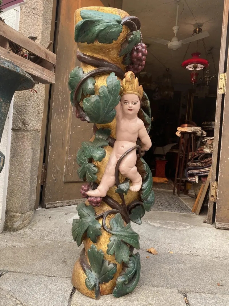 Pamono Antique Gilded Wooden Column, 1800s> Pedestals And Columns