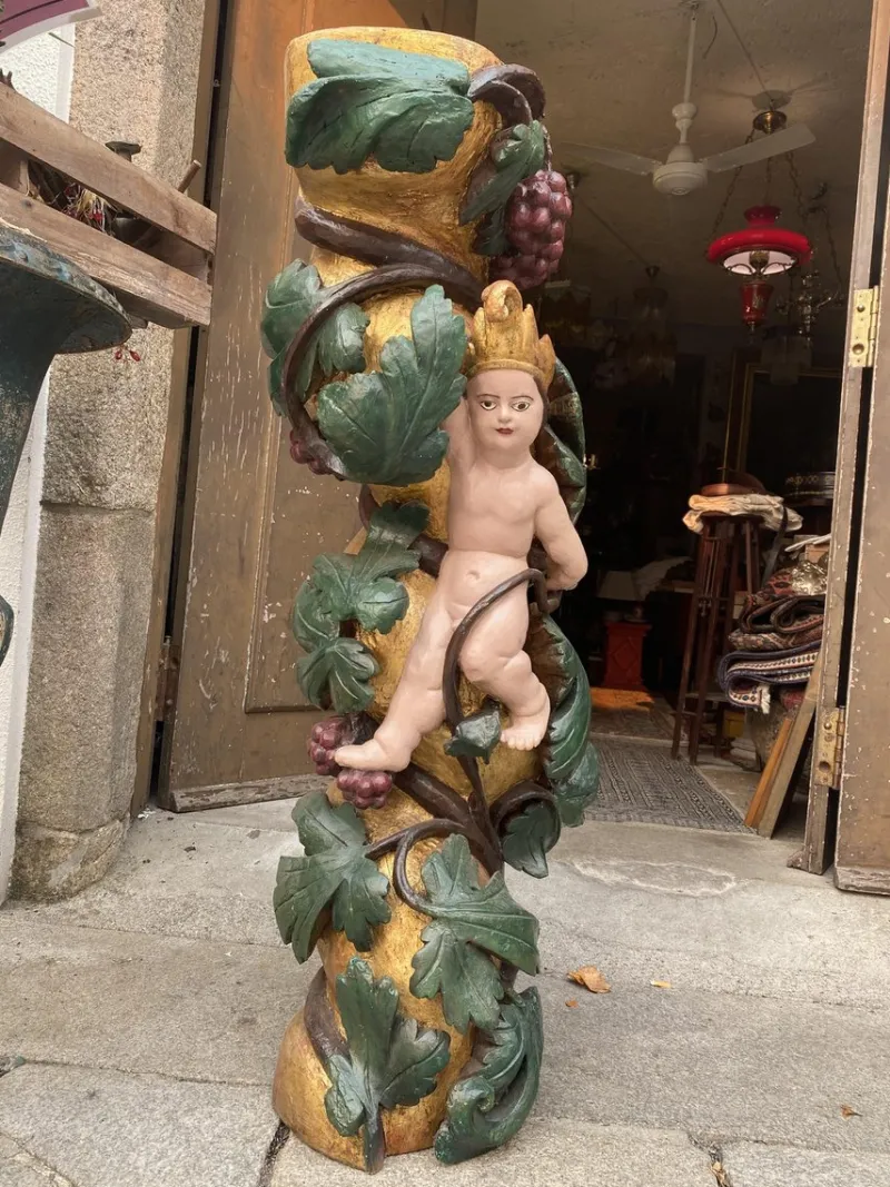Pamono Antique Gilded Wooden Column, 1800s> Pedestals And Columns