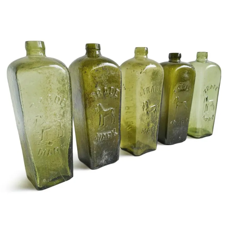Pamono Antique Glass Gin Bottles, Set of 9> Glassware