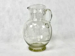 Clearance Pamono Antique Graved Crystal Water Pitcher, 1900s