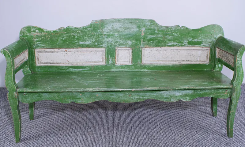 New Pamono Antique Green and White Painted Pine Bench, Late 19th Century