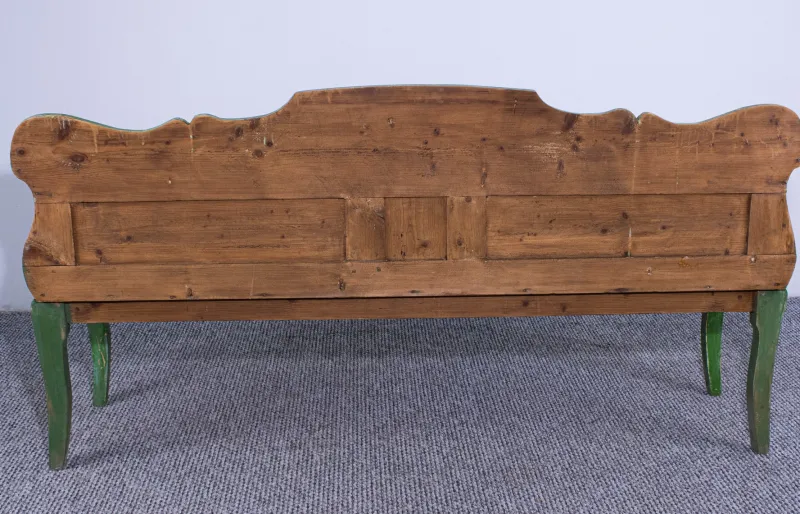 New Pamono Antique Green and White Painted Pine Bench, Late 19th Century
