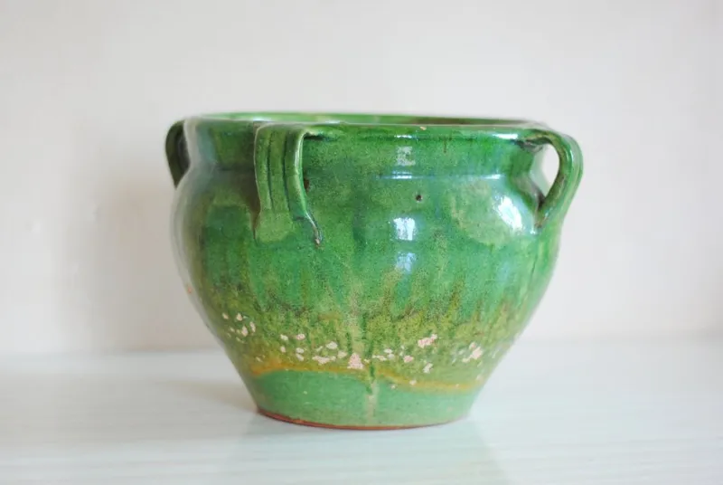 Discount Pamono Antique Green Glazed Terracotta Planter, 1890s