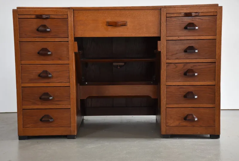 Pamono Antique Haagse School Oak Work Desk, 1920s> Desks
