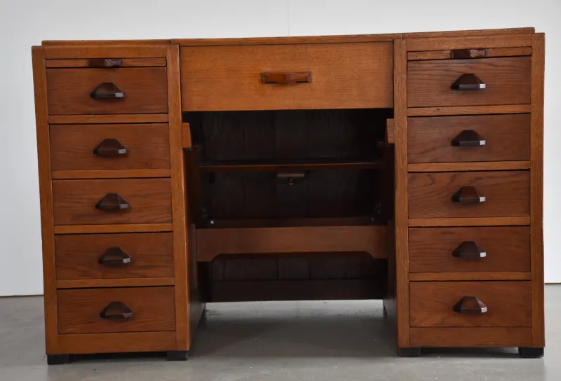 Pamono Antique Haagse School Oak Work Desk, 1920s> Desks