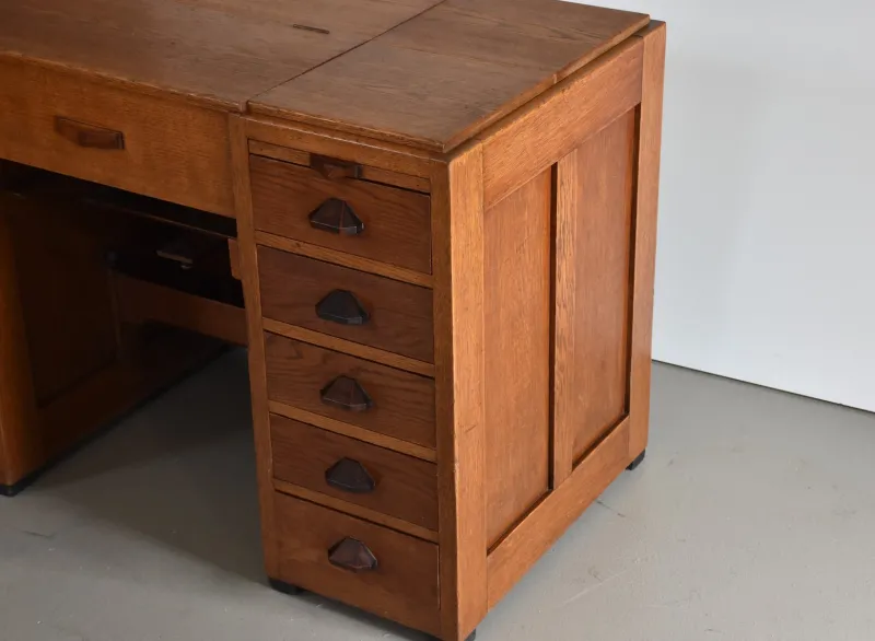 Pamono Antique Haagse School Oak Work Desk, 1920s> Desks