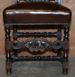 Pamono Antique Hand Carved Armorial Crest Coat of Arms Jacobean Dining Chairs, Set of 8><noscript><img width=