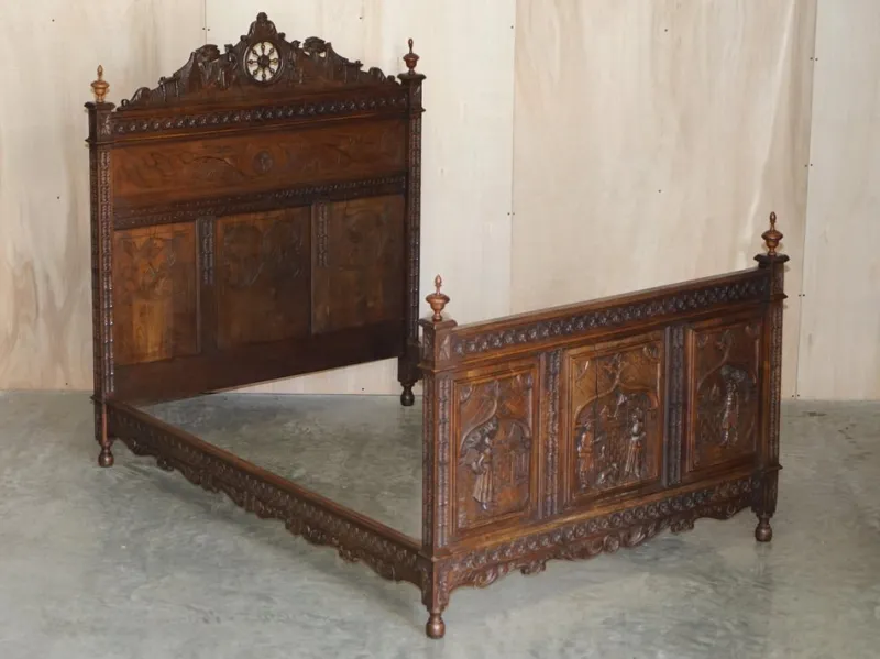 Online Pamono Antique Hand Carved Continental Oak Frame Bedstead