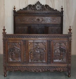 Online Pamono Antique Hand Carved Continental Oak Frame Bedstead