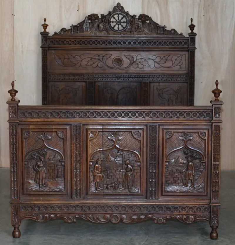 Online Pamono Antique Hand Carved Continental Oak Frame Bedstead