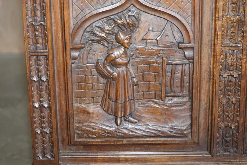 Online Pamono Antique Hand Carved Continental Oak Frame Bedstead