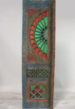 New Pamono Antique Hand-Carved Colored Glass Door with Double Wing Door Swat-Tal, Pakistan, 1920s