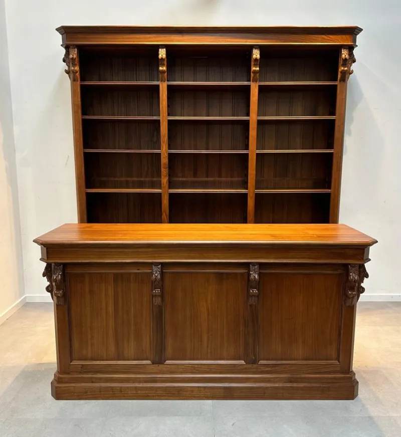 Pamono Antique Handcarved Counter with Bookcase> Shelves & Wall Units