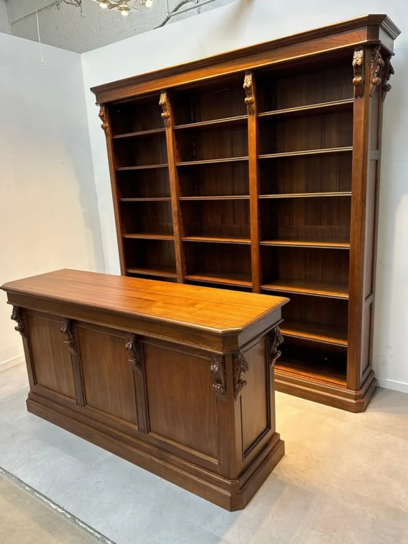 Pamono Antique Handcarved Counter with Bookcase> Shelves & Wall Units
