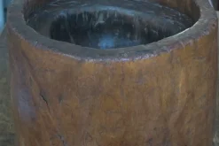 Best Pamono Antique Hand-Carved Mortar Coffee Table with Circular Glass Top