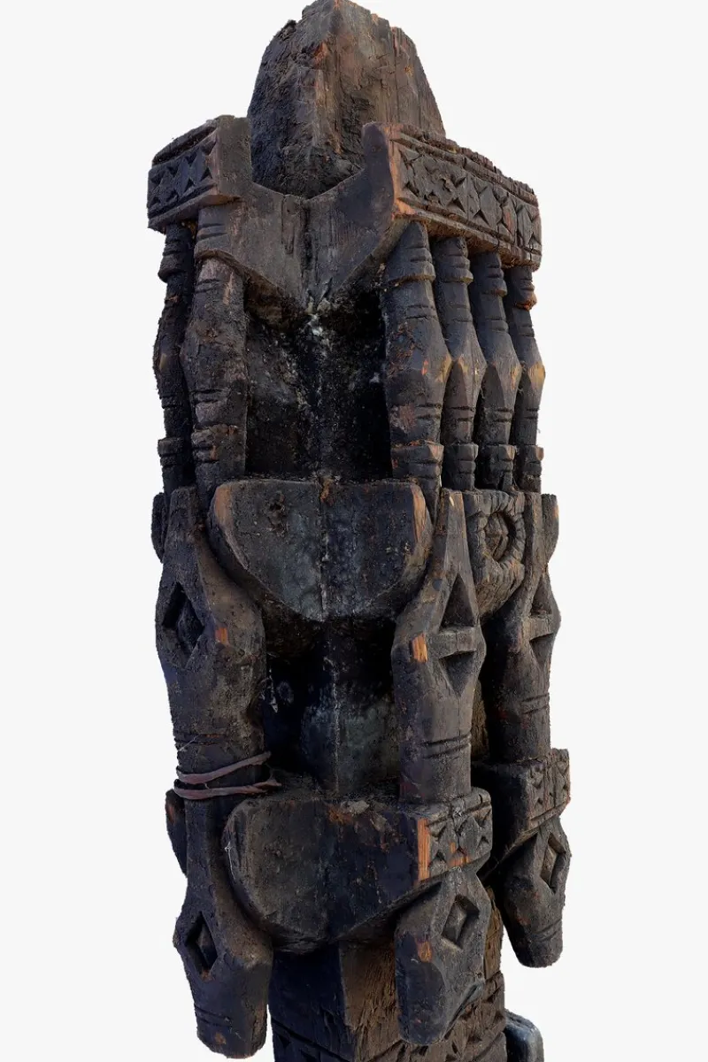 Pamono Antique Hand-Carved Wooden Pillar Column, Afghanistan / Pakistan, 1890s