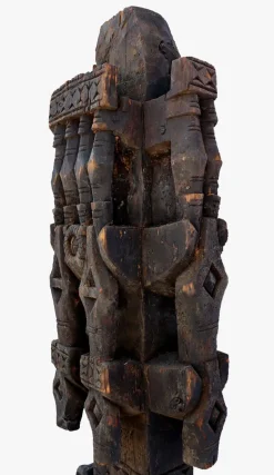 Pamono Antique Hand-Carved Wooden Pillar Column, Afghanistan / Pakistan, 1890s