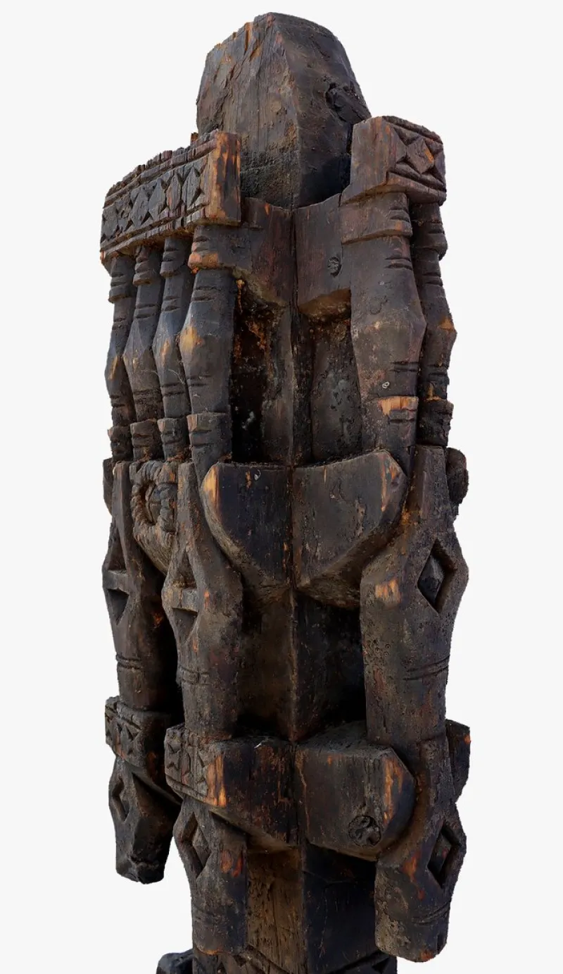Pamono Antique Hand-Carved Wooden Pillar Column, Afghanistan / Pakistan, 1890s