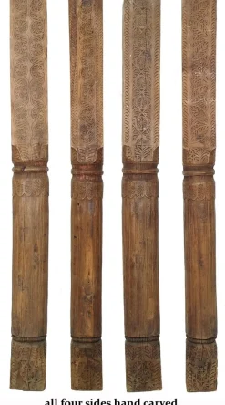 Pamono Antique Hand-Carved Wooden Pillar Column, Swat Valley Pakistan, 1890s><noscript><img width=