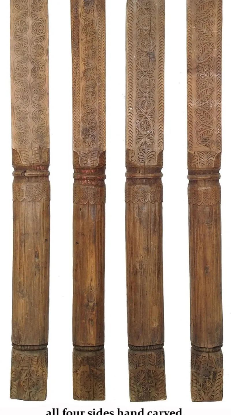 Pamono Antique Hand-Carved Wooden Pillar Column, Swat Valley Pakistan, 1890s> Pedestals And Columns