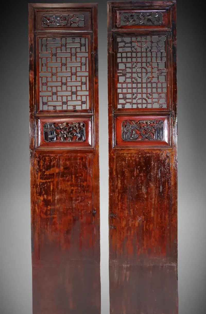 Online Pamono Antique Handmade Handcarved Sliding Door Panels, Japan, 1920s, Set of 2