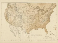Discount Pamono Antique Hypsometric Map of the United States by Walker, 1874