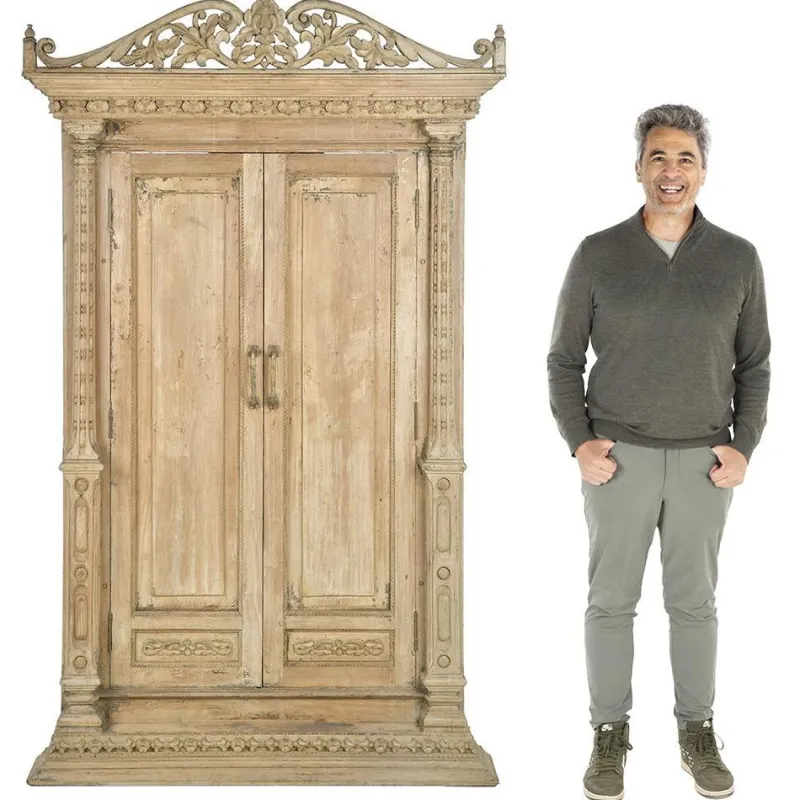Clearance Pamono Antique Indian Double-Leaf Door in Carved Solid Wood