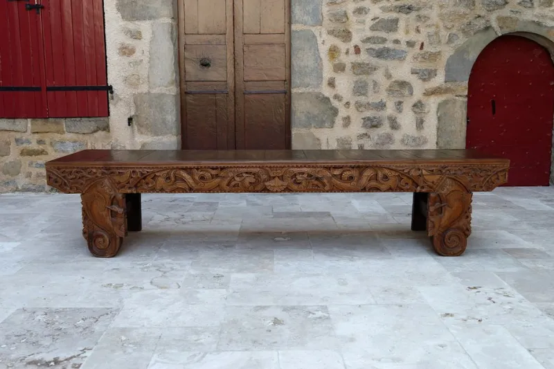 Pamono Antique Indonesian Bench in Carved Wood, 1890s> Benches