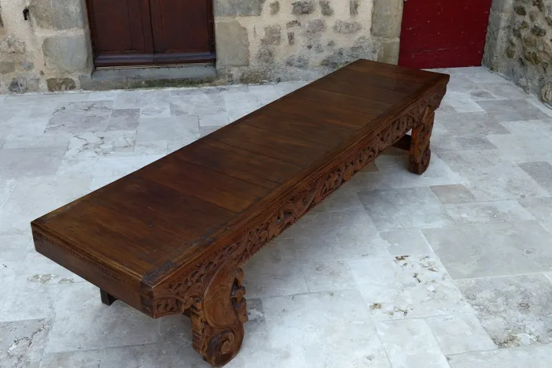 Pamono Antique Indonesian Bench in Carved Wood, 1890s> Benches