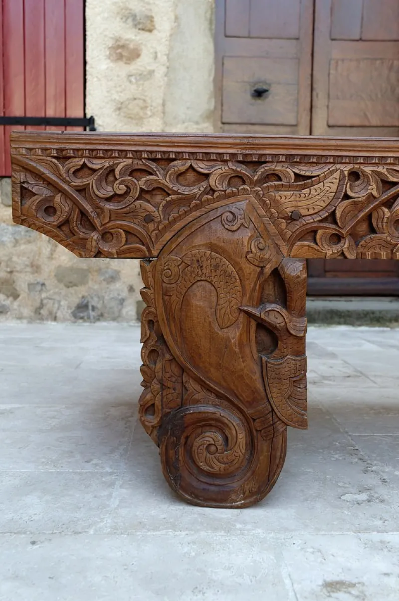 Pamono Antique Indonesian Bench in Carved Wood, 1890s> Benches
