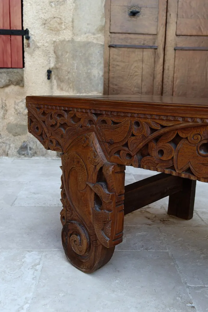 Pamono Antique Indonesian Bench in Carved Wood, 1890s> Benches