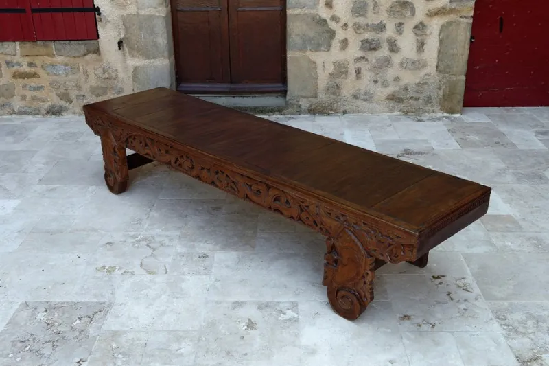 Pamono Antique Indonesian Bench in Carved Wood, 1890s> Benches