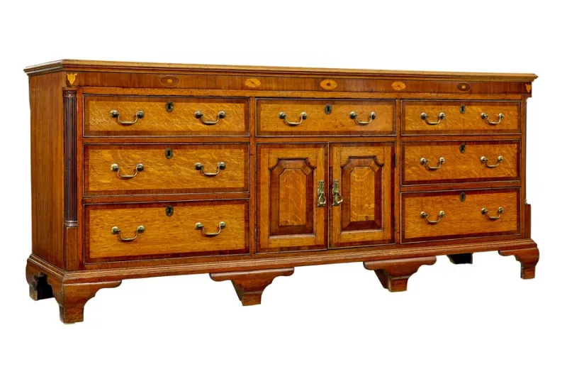 Pamono Antique Inlaid Oak Dresser Base, 1760s> Dressers, Commodes & Chests