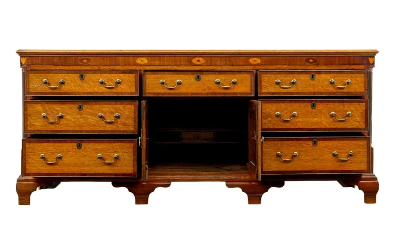 Pamono Antique Inlaid Oak Dresser Base, 1760s> Dressers, Commodes & Chests