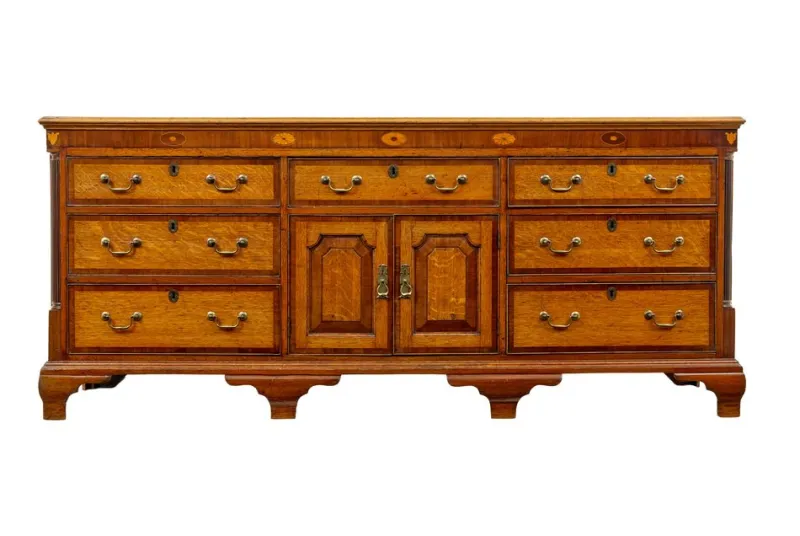 Pamono Antique Inlaid Oak Dresser Base, 1760s> Dressers, Commodes & Chests