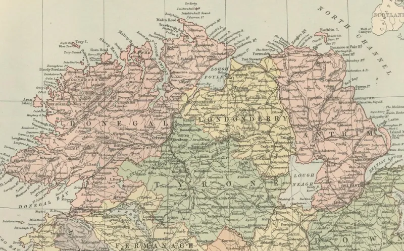 Pamono Antique Ireland Map with County Divisions, 1884> Wall Decor