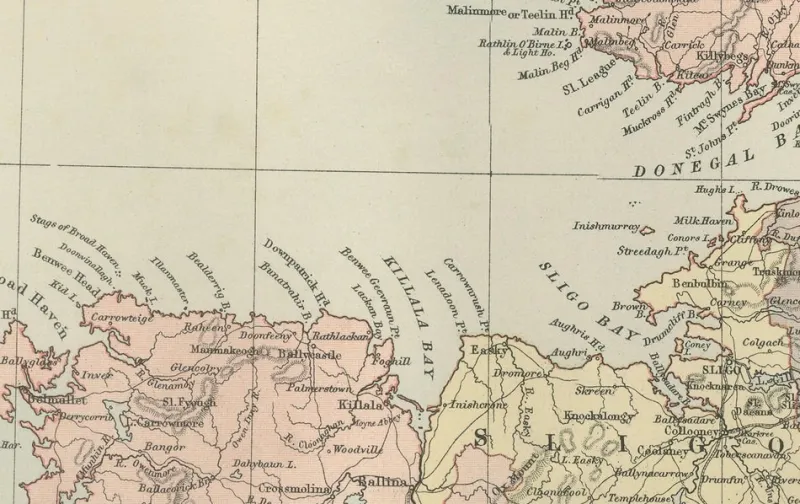 Pamono Antique Ireland Map with County Divisions, 1884> Wall Decor
