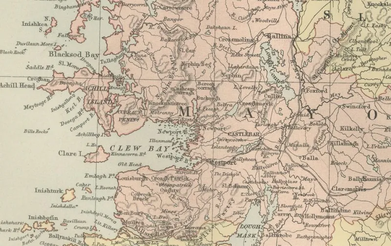 Pamono Antique Ireland Map with County Divisions, 1884> Wall Decor