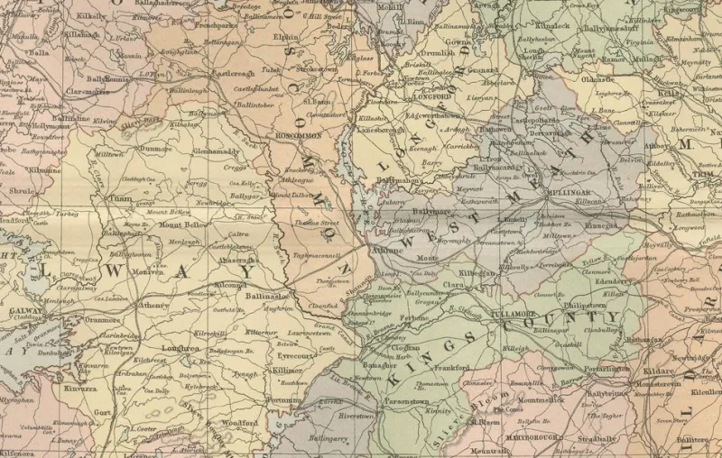 Pamono Antique Ireland Map with County Divisions, 1884> Wall Decor