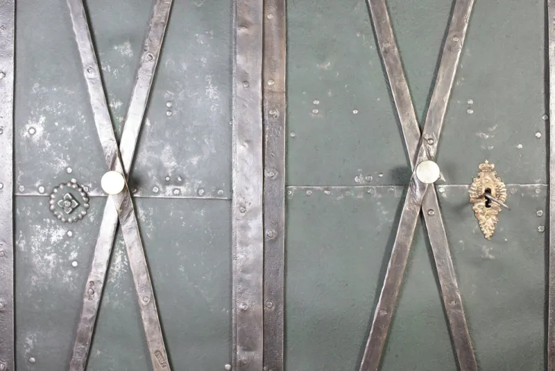 Online Pamono Antique Iron Clad Folding Door, Bohemia, 1760s