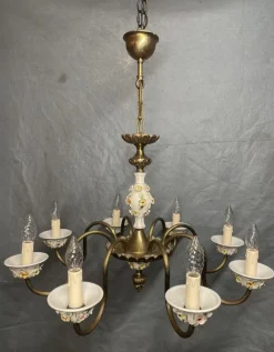 Pamono Antique Italian Chandelier with Ceramic Detail><noscript><img width=