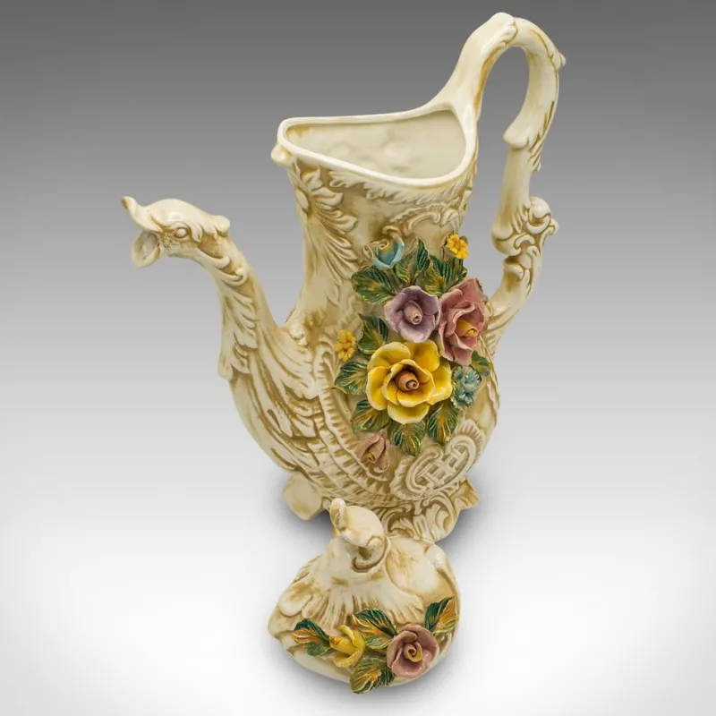 Pamono Antique Italian Decorative Floral Encrusted Ewer, 1920s> Bottles, Carafes & Jugs
