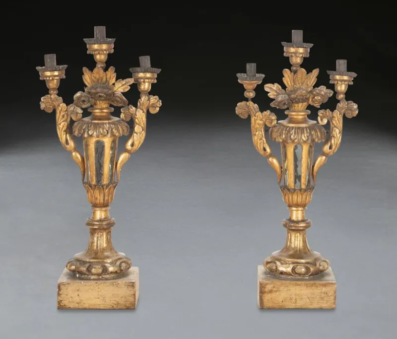 Best Pamono Antique Italian Giltwood Candleholders, 1780, Set of 2