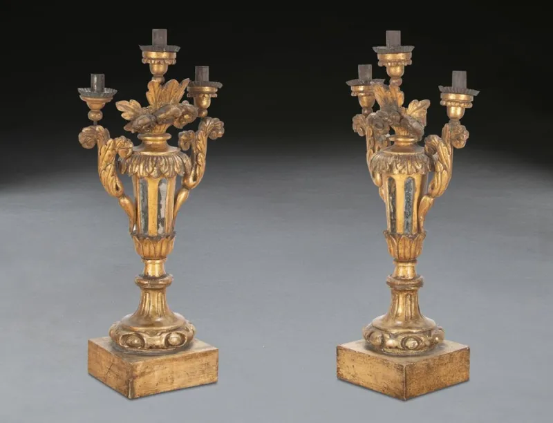 Best Pamono Antique Italian Giltwood Candleholders, 1780, Set of 2