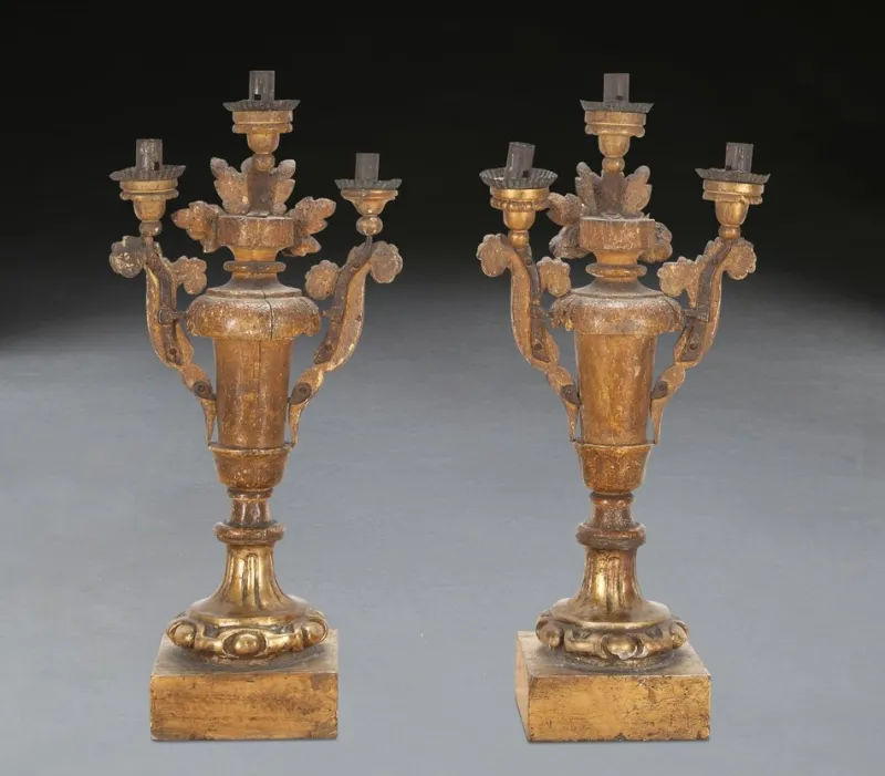 Best Pamono Antique Italian Giltwood Candleholders, 1780, Set of 2
