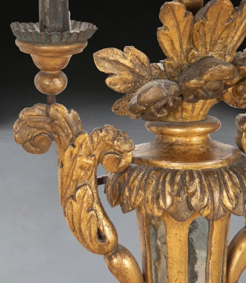 Best Pamono Antique Italian Giltwood Candleholders, 1780, Set of 2