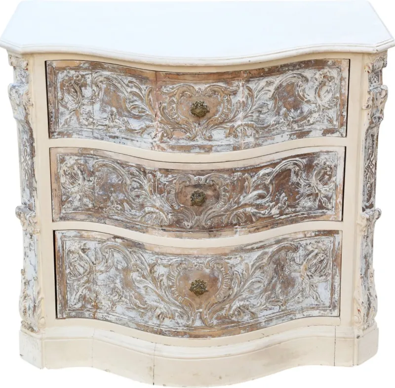 Pamono Antique Italian Painted Carved Serpentine Chest of Drawers, 1920s> Dressers, Commodes & Chests
